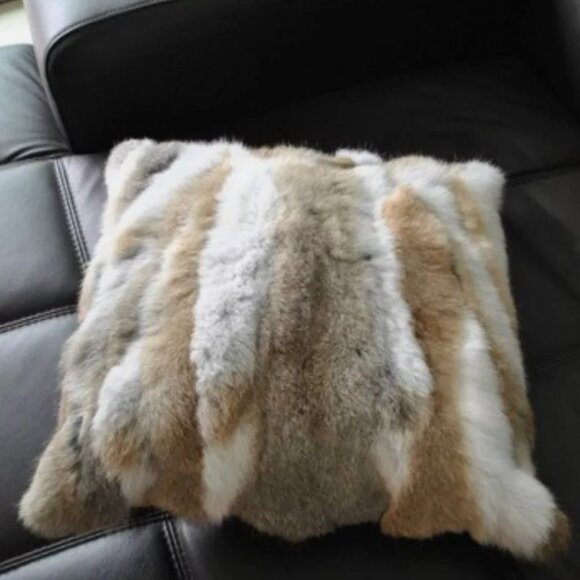 Real Rabbit Fur Protector Pillowcase Cover Pillow Sections Cusion 18"x20" - Picture 1 of 3